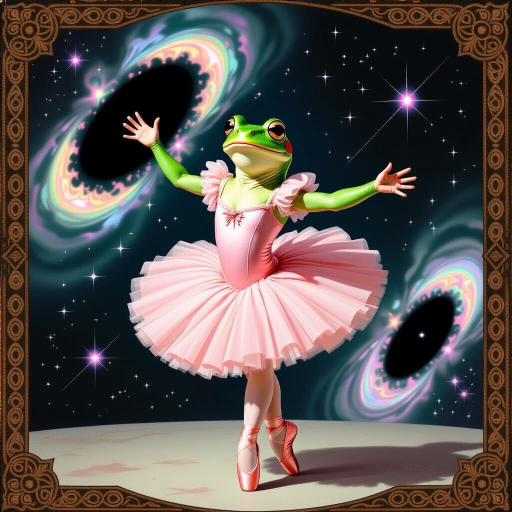 Ballerina Frog in Space: A Pre-Raphaelite Painting
