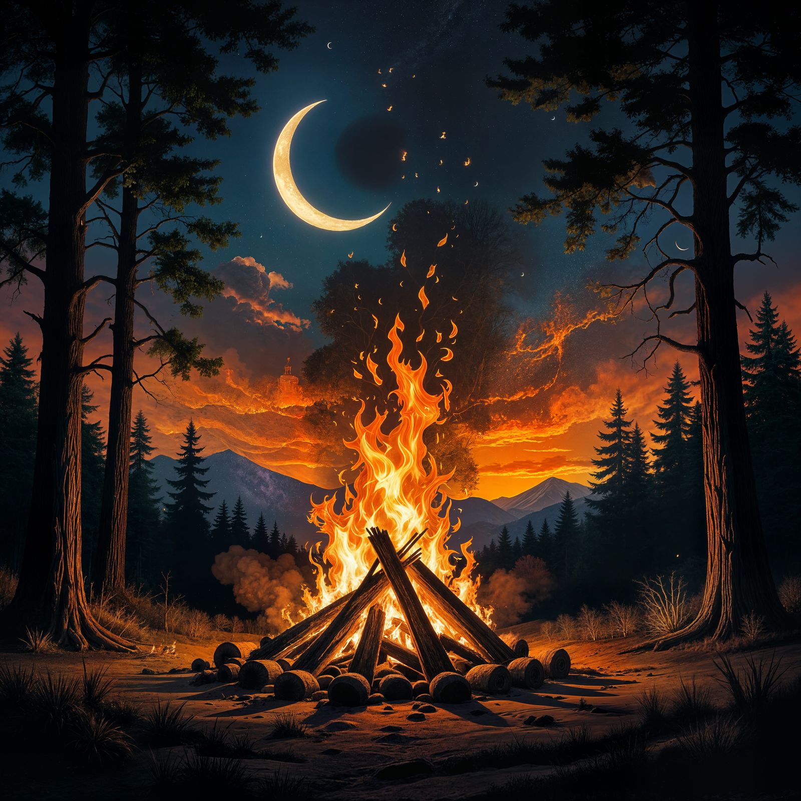 Ancient Pagan Bonfire Ignites Under Crescent Moon