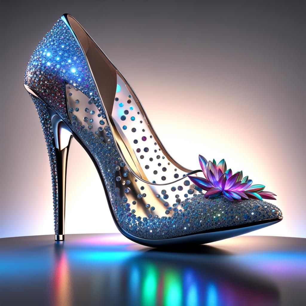 Sparkly Stiletto Shoe in Surreal Low Poly Style