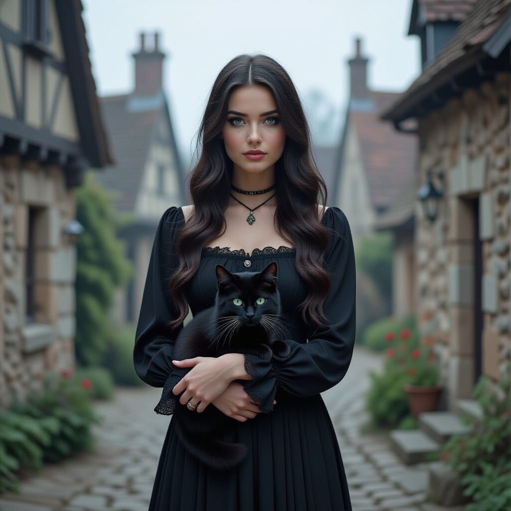 Gothic Woman with Fox in Stone House, Concept Art