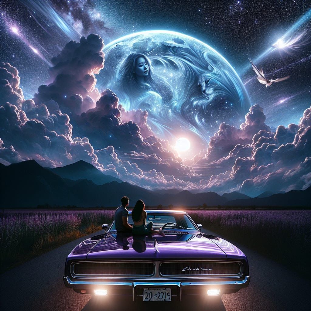 Moonlit Reflections on a Classic Car