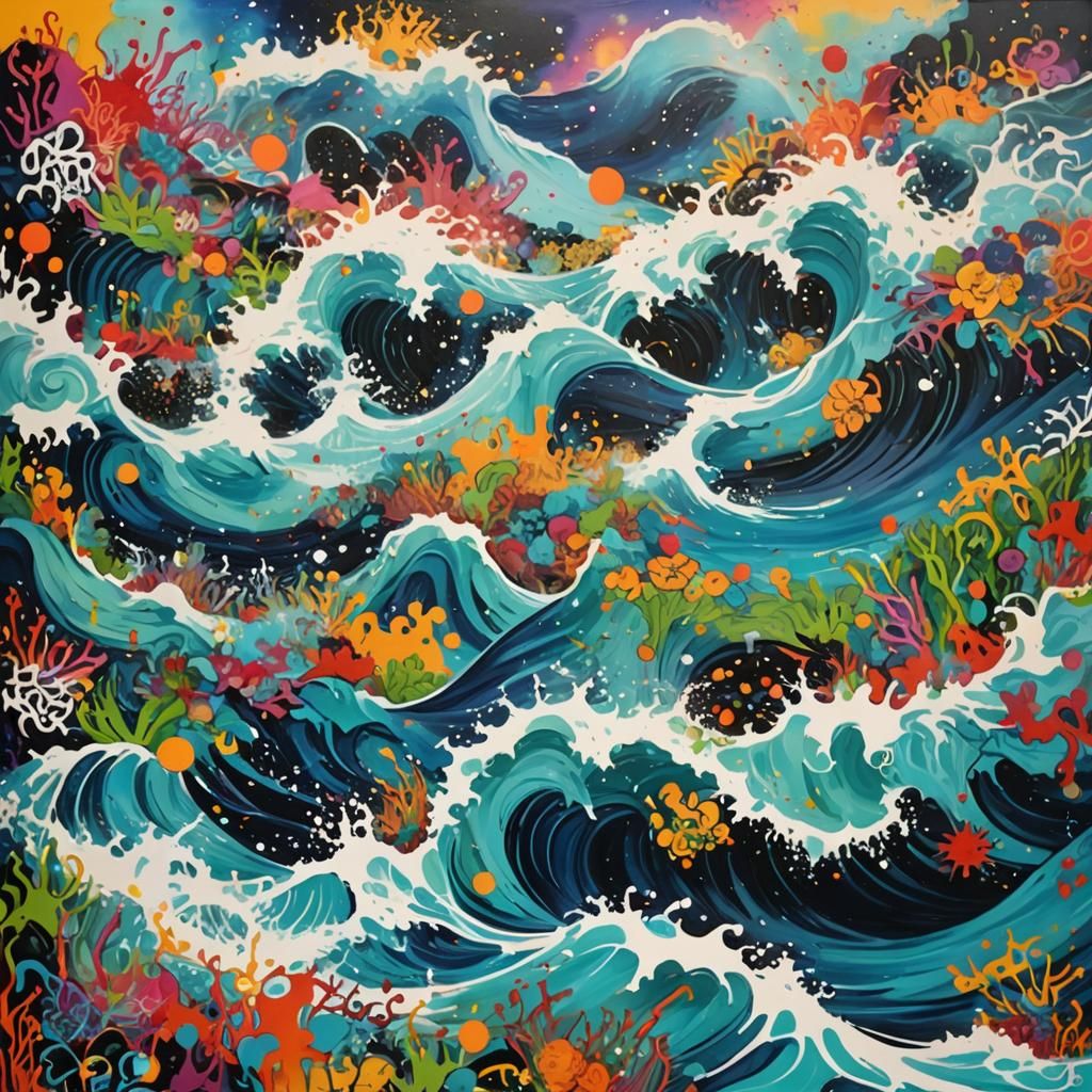 Colorful Polychromatic Sea as Graffiti Art
