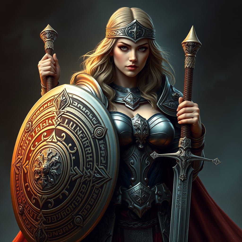 Epic Fantasy Warrior Woman in Intricately Designed Armor