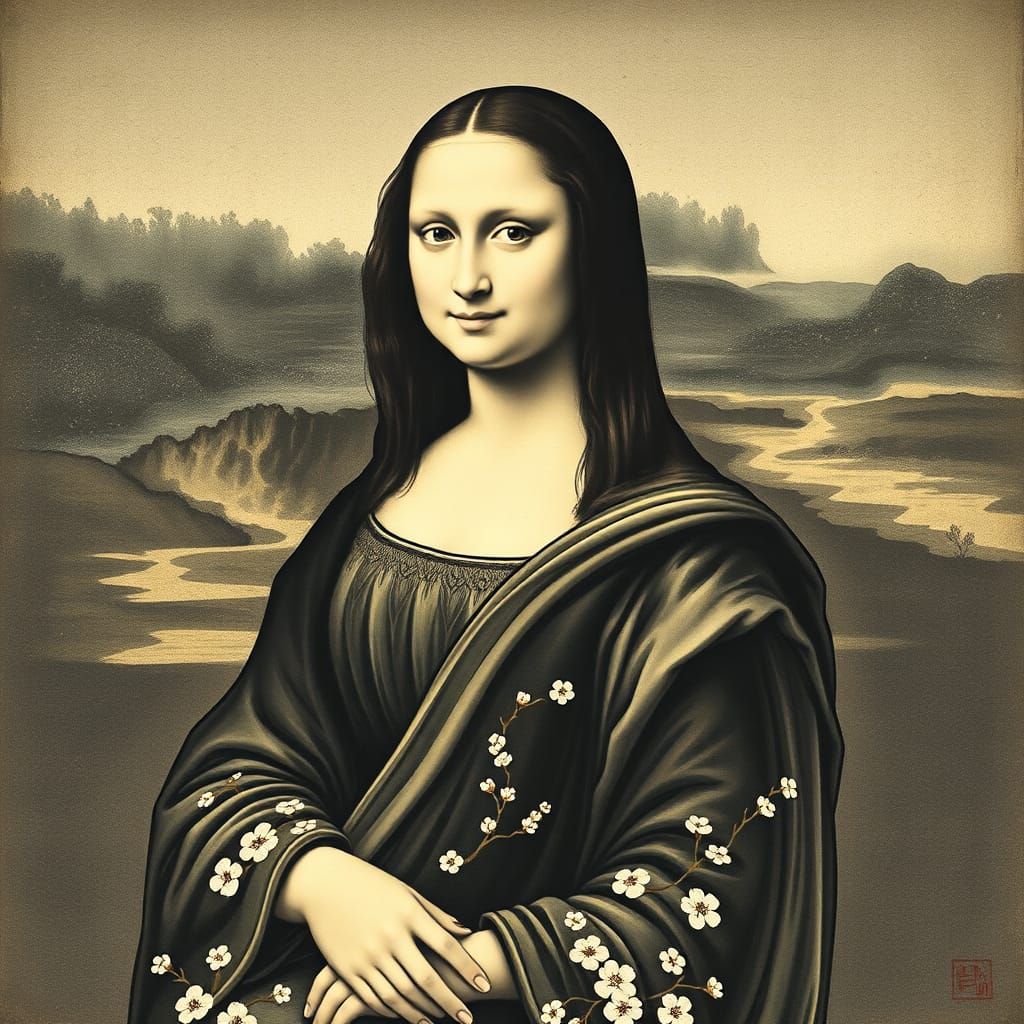 Mona Lisa in Kimono: Japanese Ink Art