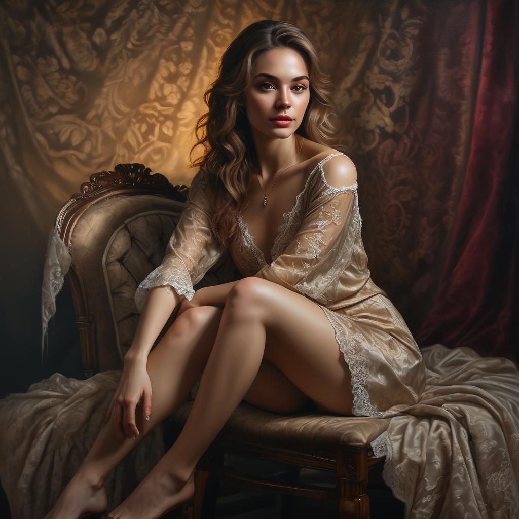 Beautiful Woman in Oil Painting Portrait