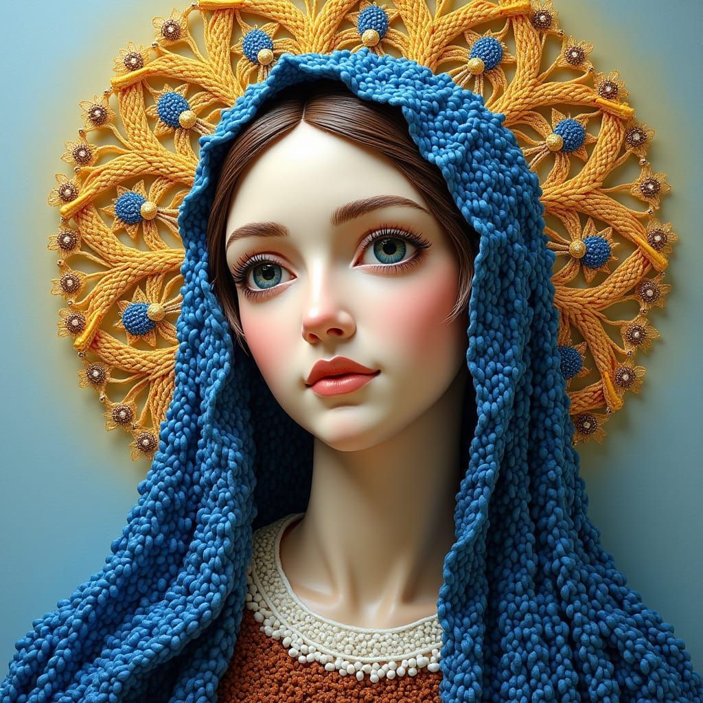 Mother Mary in Ornate Textile Tapestry