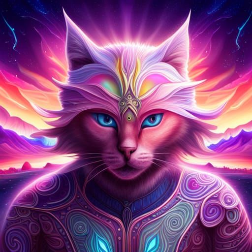 Cosmic Ninja Cat Fantasy by Pablo Amaringo