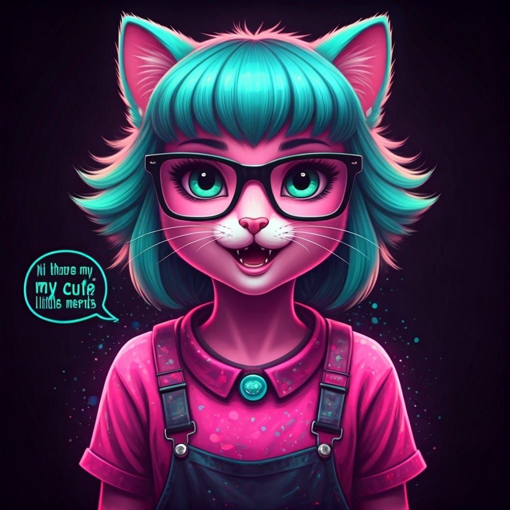 Radiant Cat Girl with Neon Outfit and Smile
