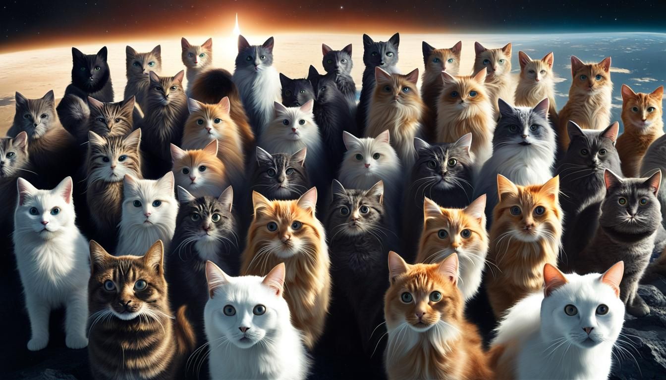 Hypercute Cats Walking to the Moon