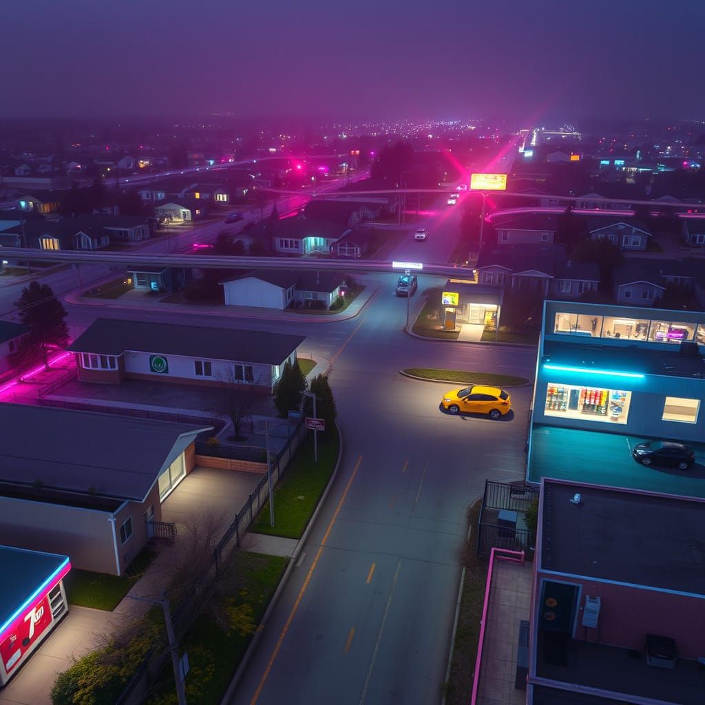 Nostalgic Digital Dreamscape of Endless Highways and Suburba...