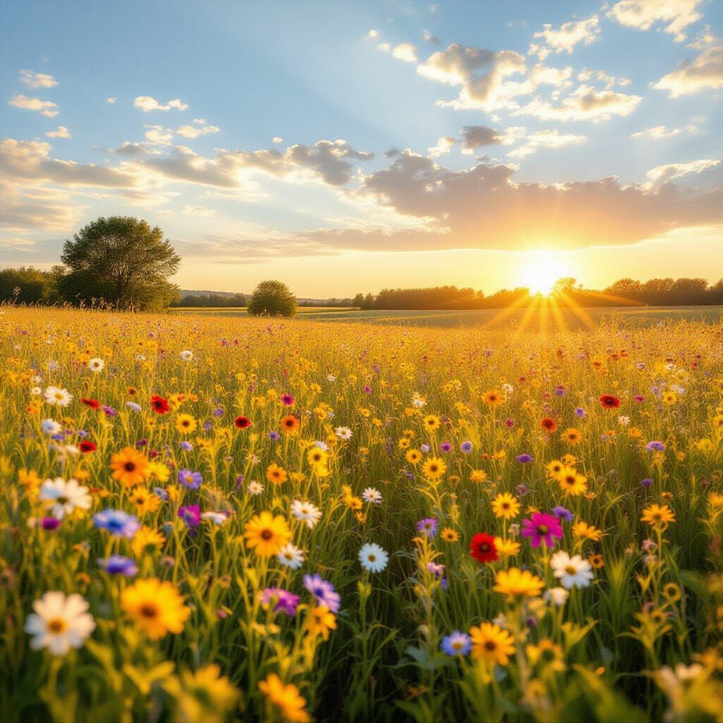 Vibrant Summer Meadow in Golden Hour Light
