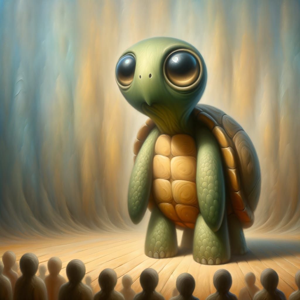 Surreal Turtle Performer on Stage: Dreamlike Painting