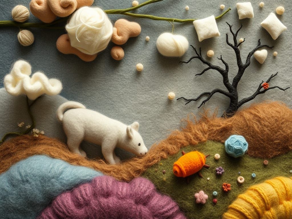 Felted Wool Surreal Dreamscape in Textile Art Style