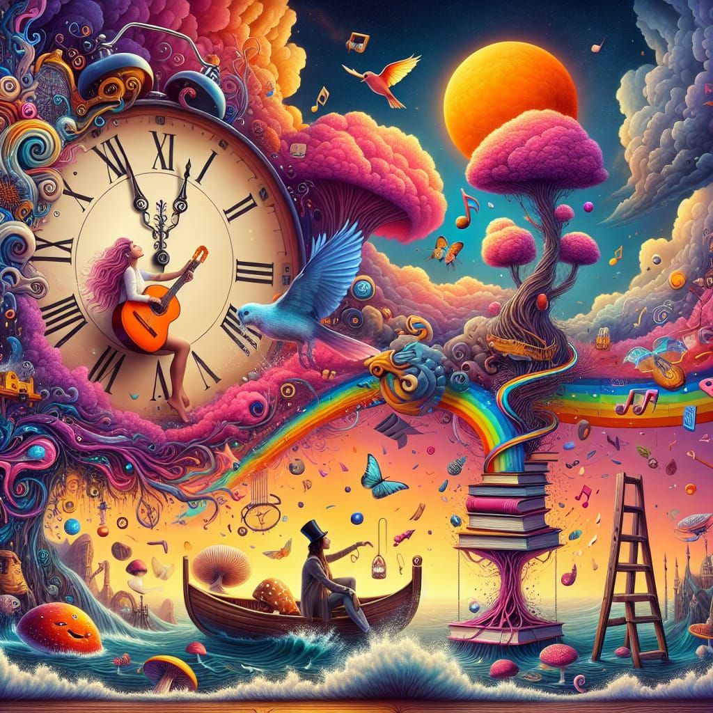 A vibrant and surreal scene