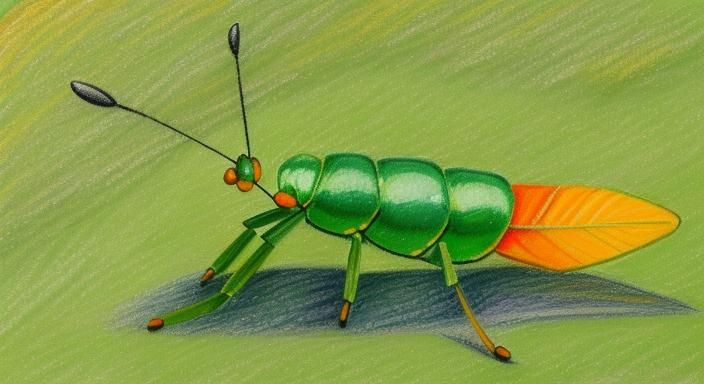 Stick Insect in Naive Oil Pastel Style