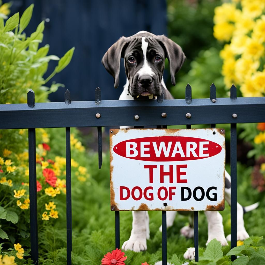 Great Dane Puppy Guarding Garden Gate