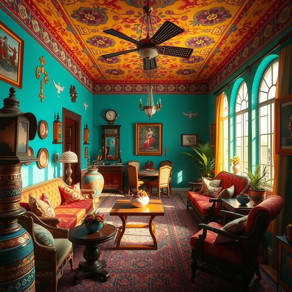 Mexican Luxury Interior in Vibrant, Hyperrealistic Style