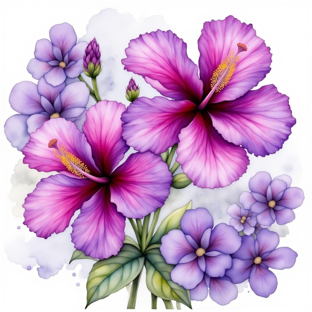 Vibrant Purple Hibiscus in Watercolor Style