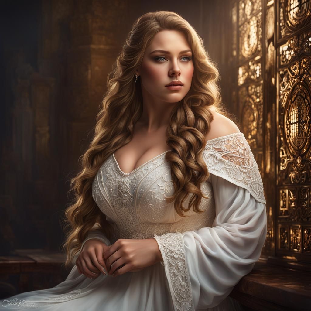 Voluptuous Woman Portrait in Hyperdetailed Matte Photography