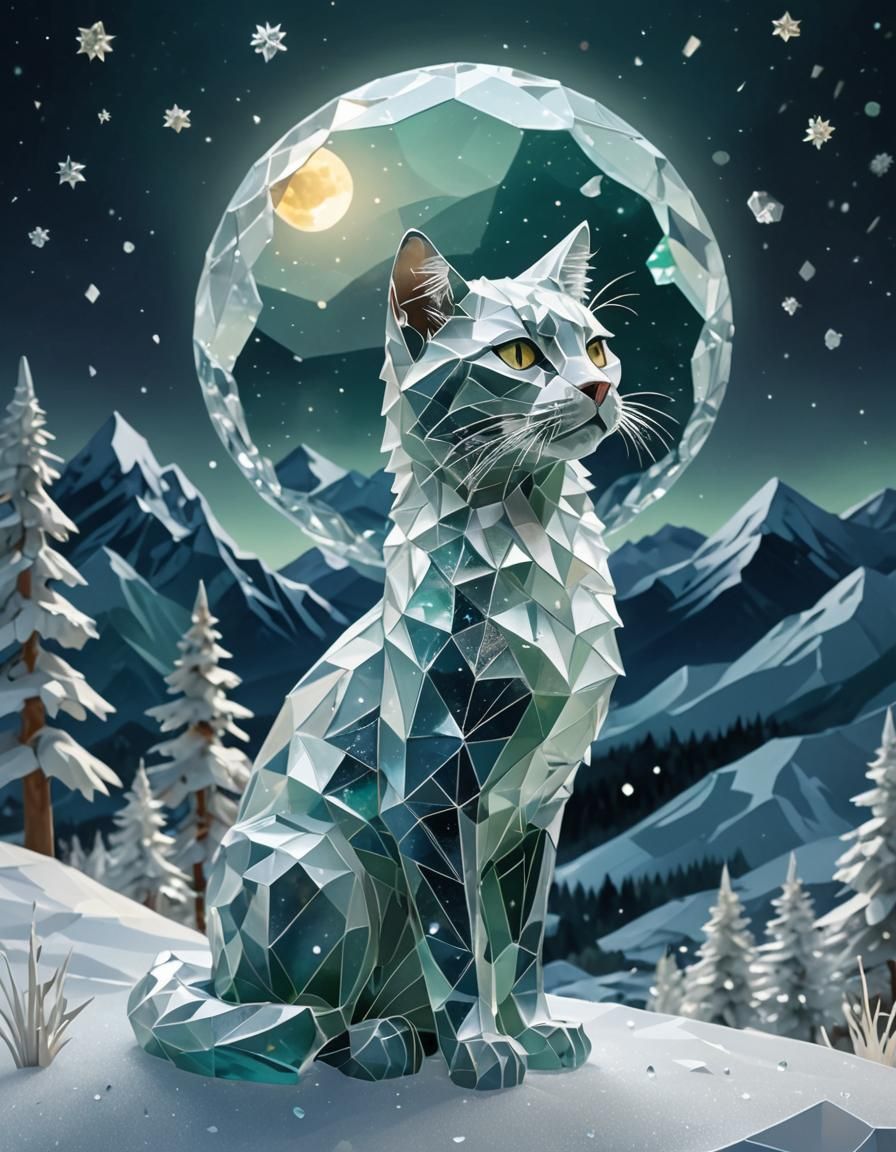 Icy Cat Portrait in Ethereal Digital Art Style