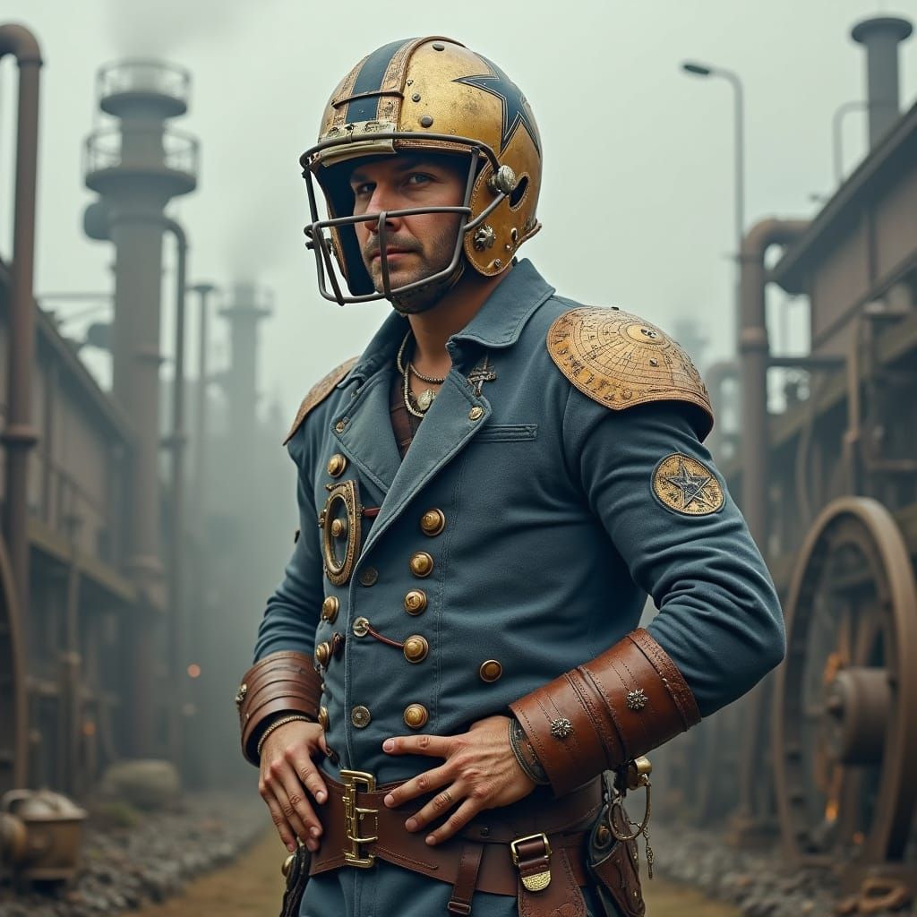 Steampunk Cowboys in Industrial Texas Landscape