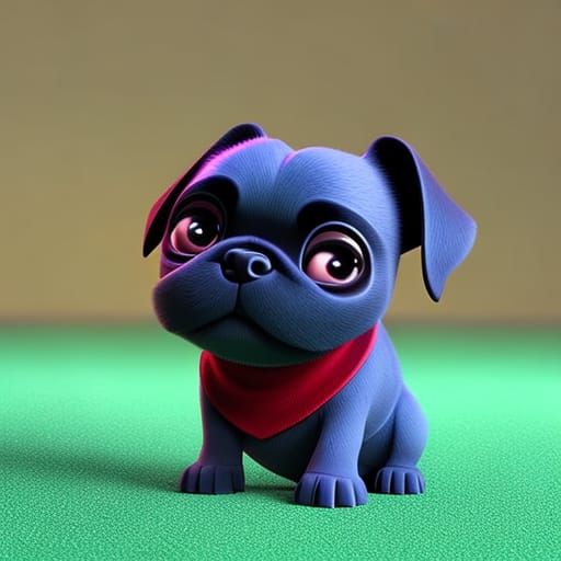 Cute Pug Puppy in Pixar-Style 3D Rendering