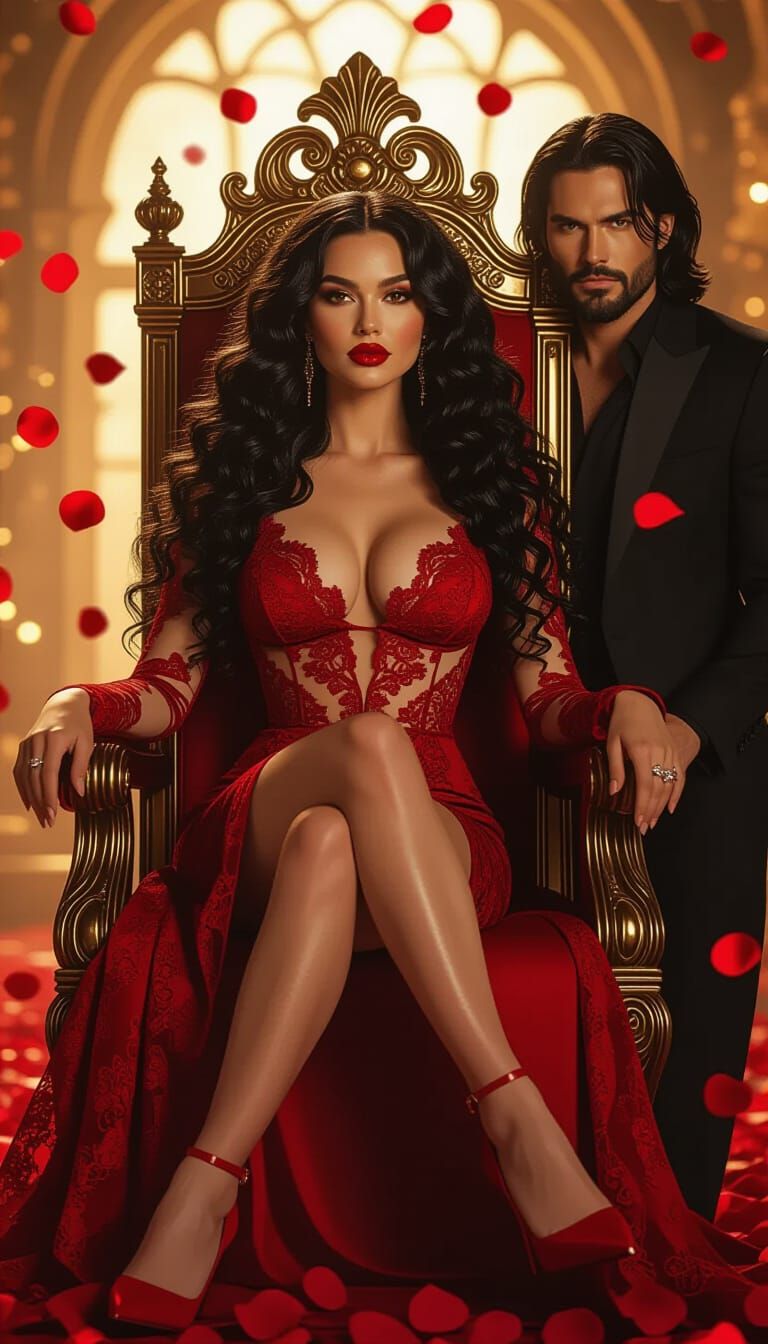 Elegant Woman on Throne in Cinematic Portrait