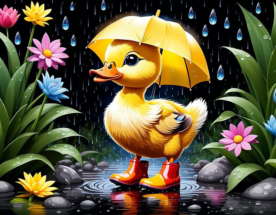 Cute Duckling in Wellington Boots by River in Crystal Style