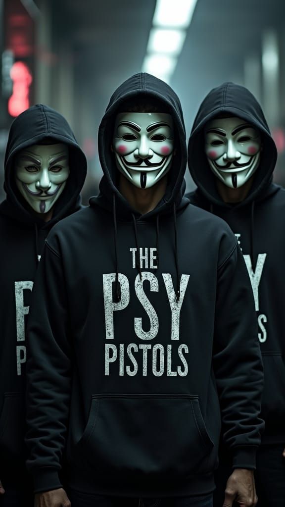 Rebel Anonymous Figures Display Bold Graffiti in Urban Lands...