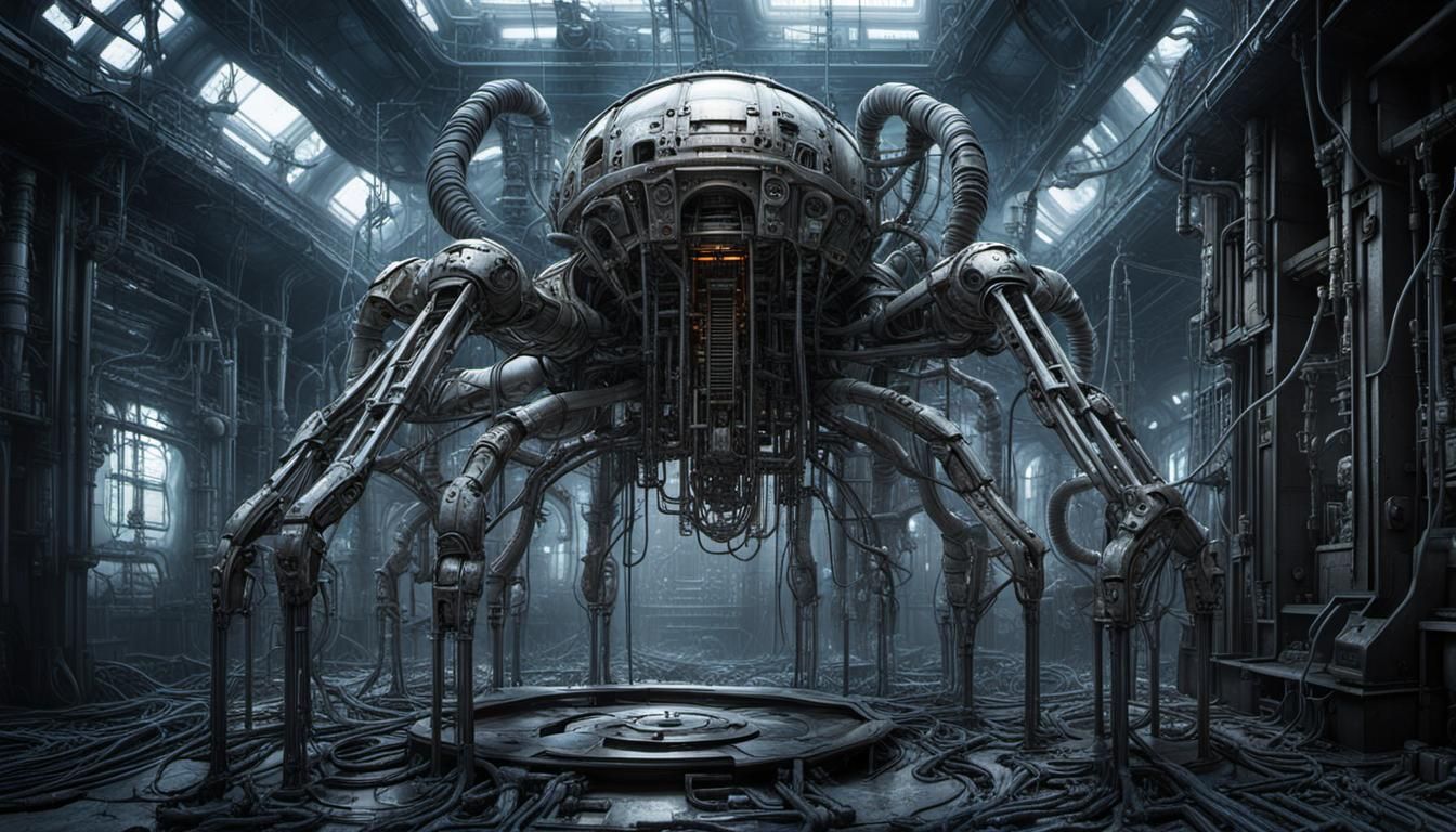 Biomechanical Construct in Abandoned Lab, Digital Art