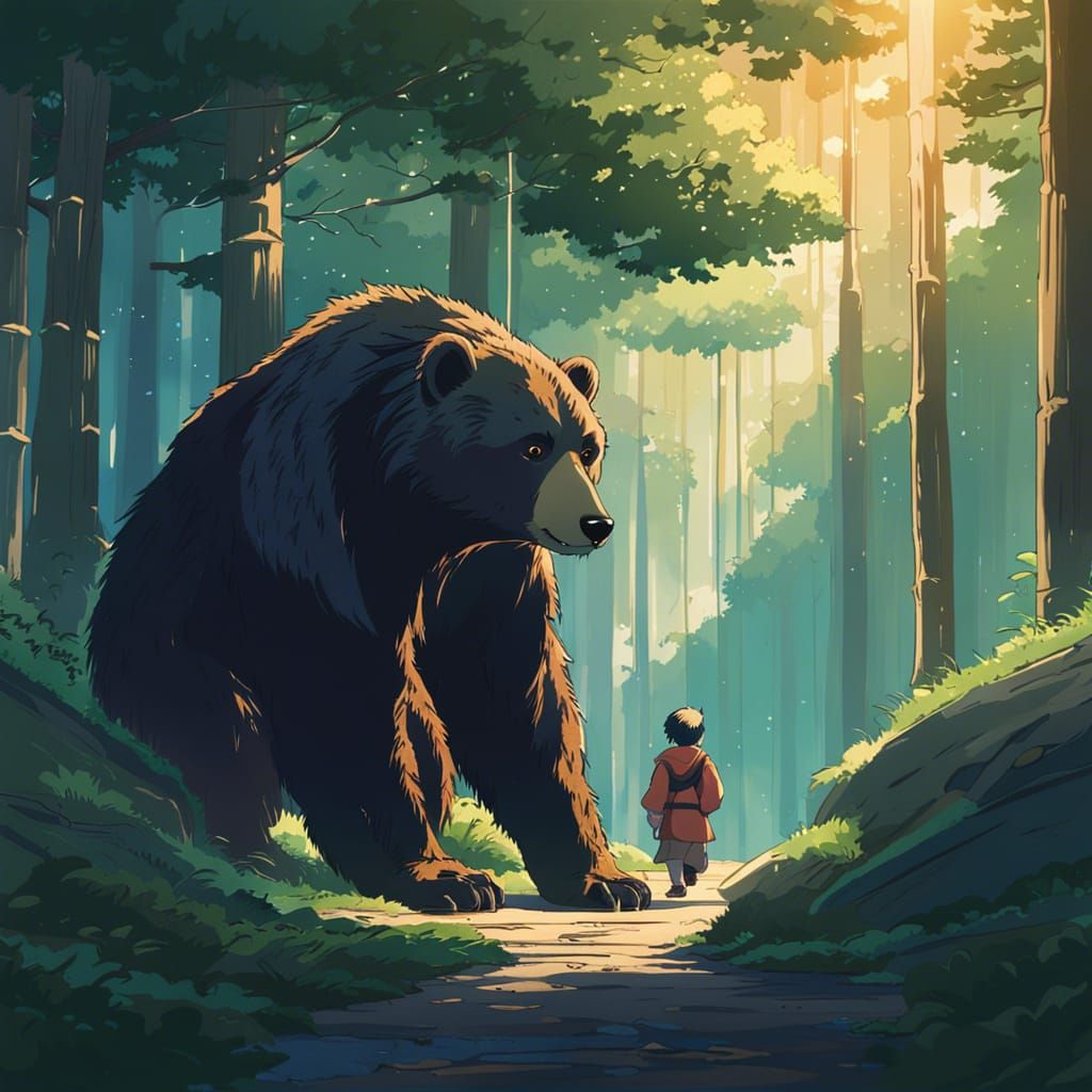 Bear Ninja in Studio Ghibli Anime Style