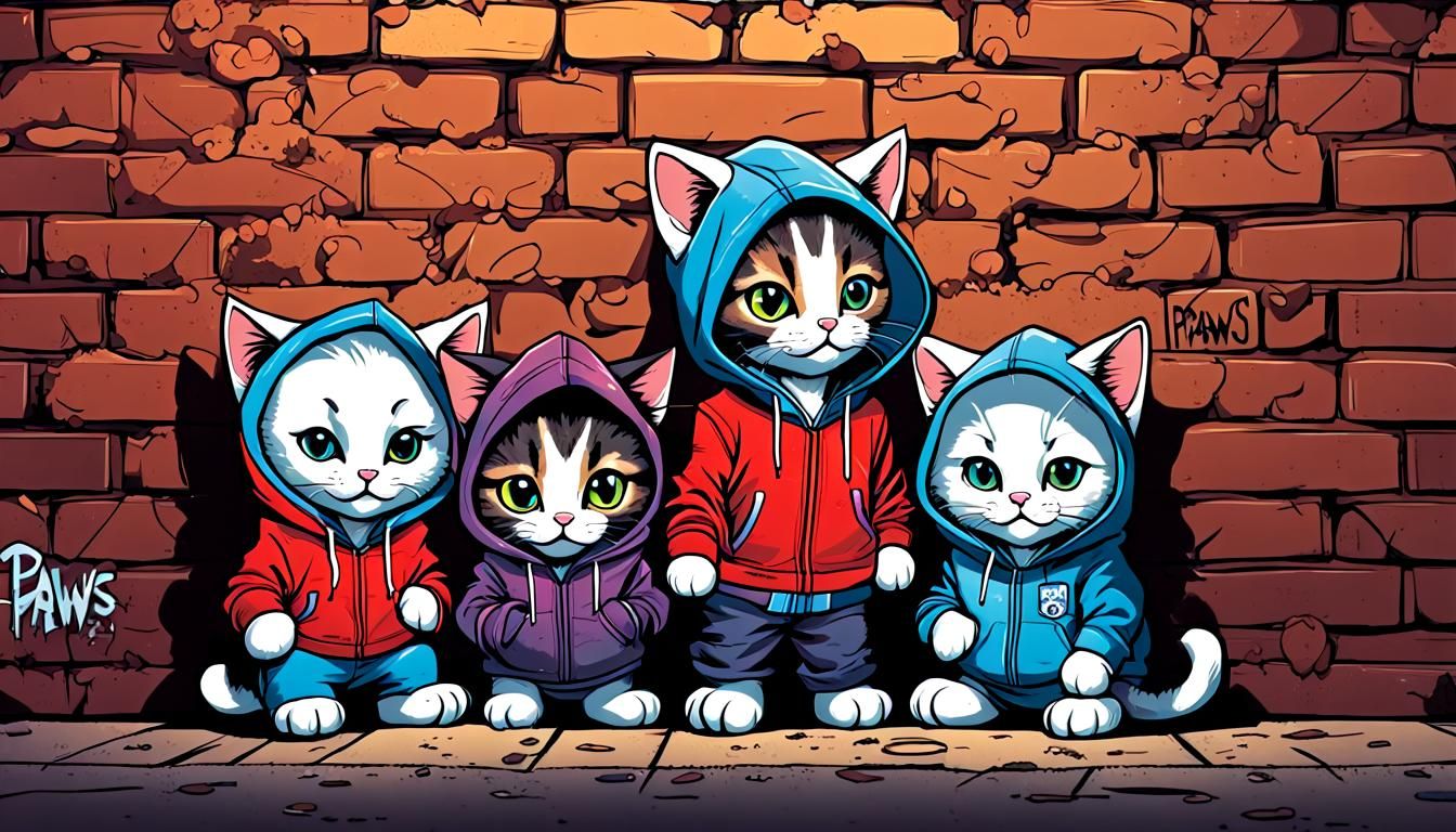 Kittens in Hoodies: Comic Book Graffiti Art