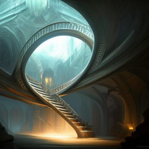 Crystalline Spiral Staircase in Dark Fantasy Style