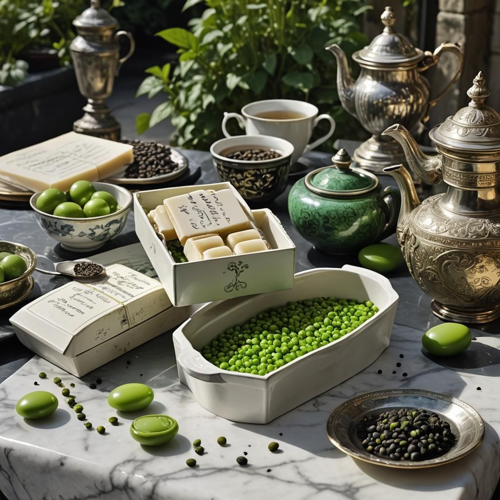 Pearl Soap and Tea Seeds Still Life, Matte Painting