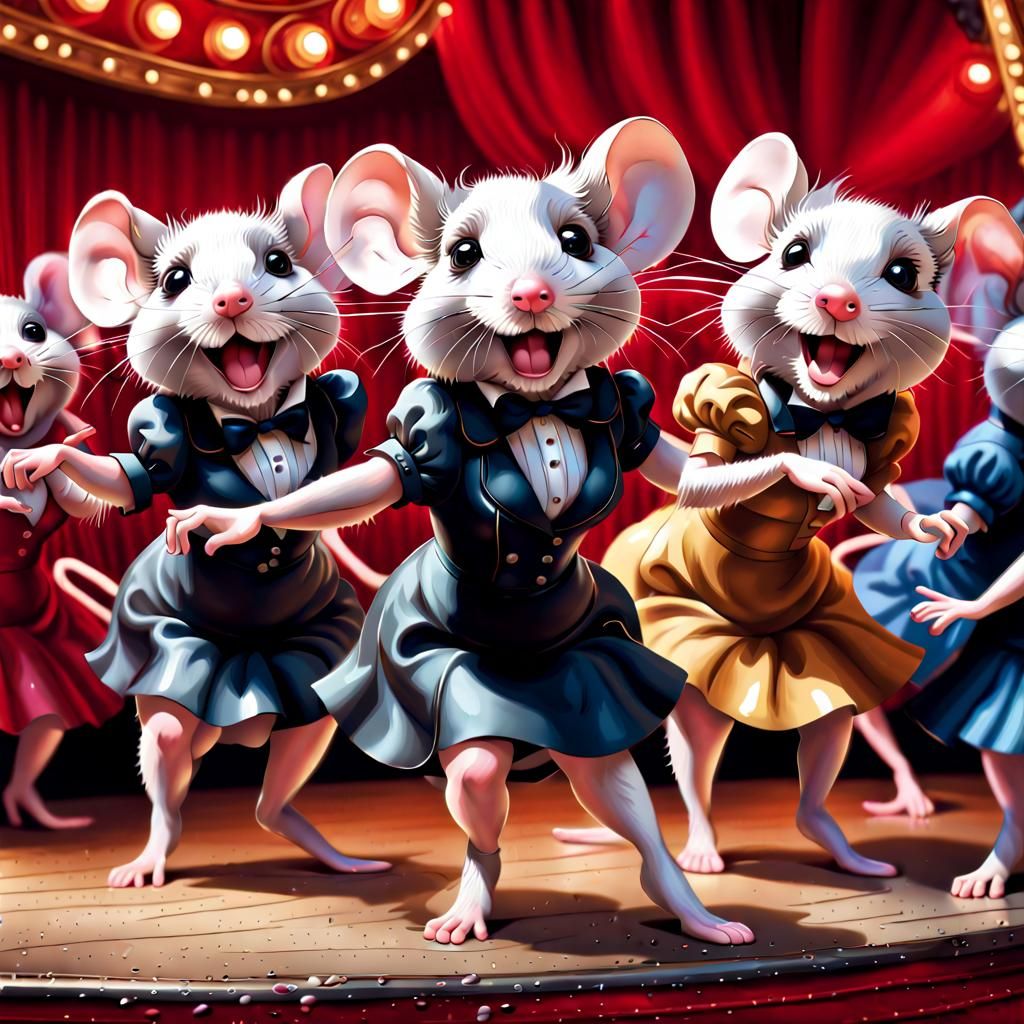 Mice Can-Can Dancers at Moulin Rouge, Hyperrealistic