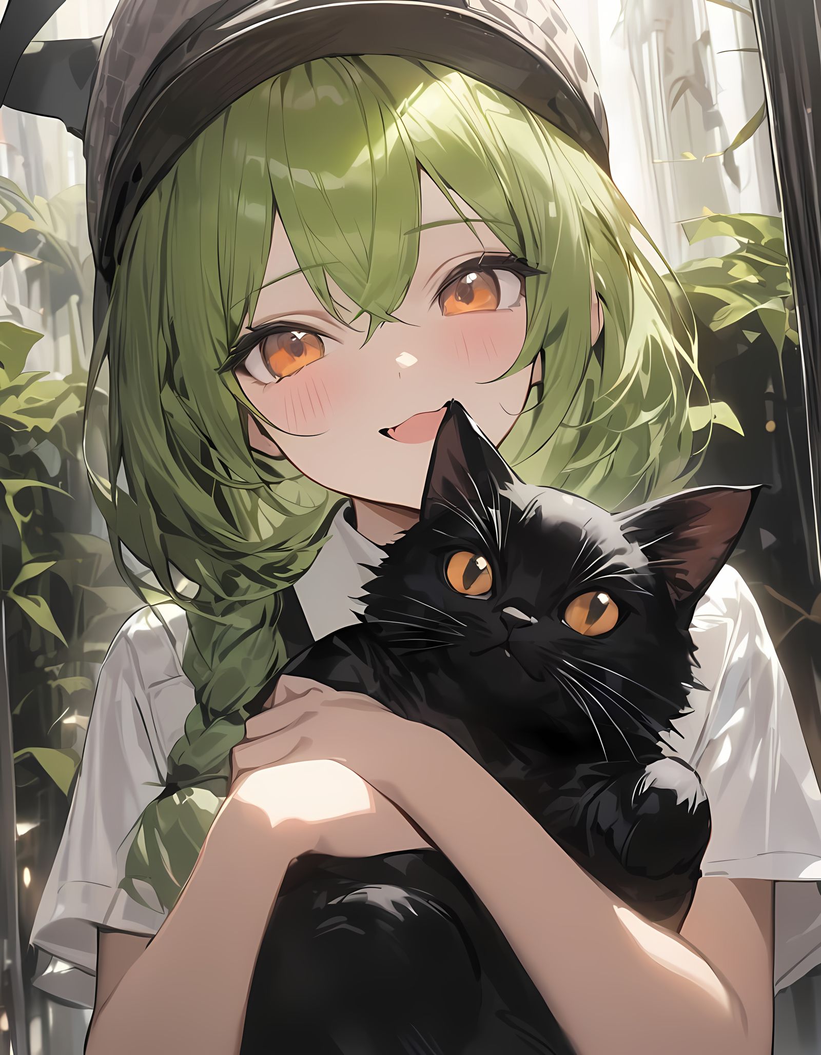 Enchanted Gothic Wizardess with Her Faithful Feline Companio...