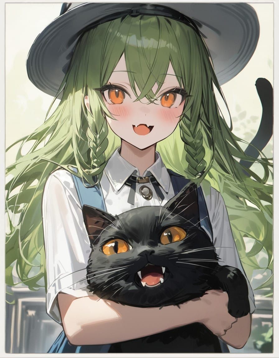 Enchanted Gothic Witch Girl Holds Her Majestic Feline Compan...