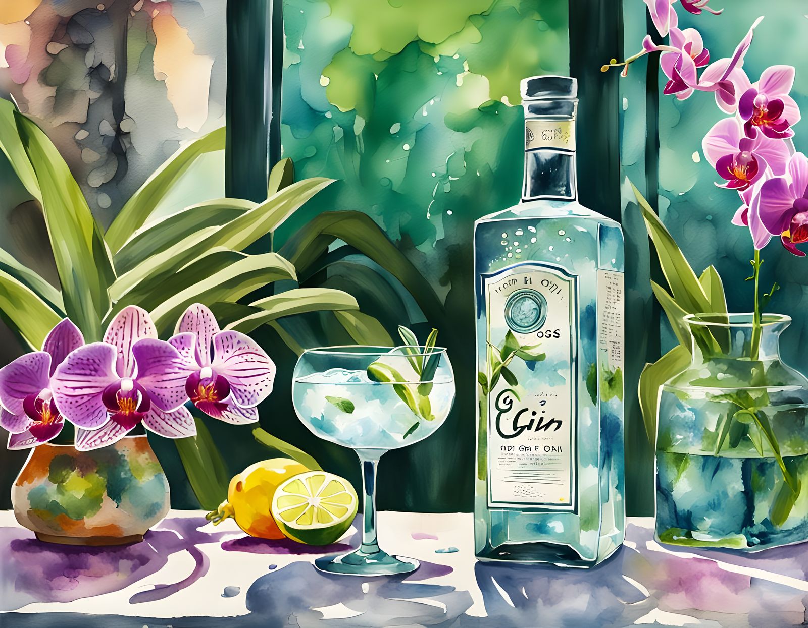 Retro Gin Paradise with Colourful Orchids