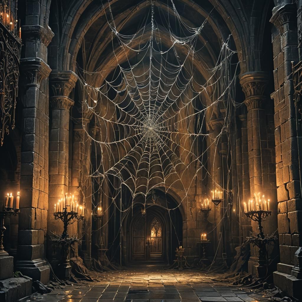 spider web in a gothic castle room