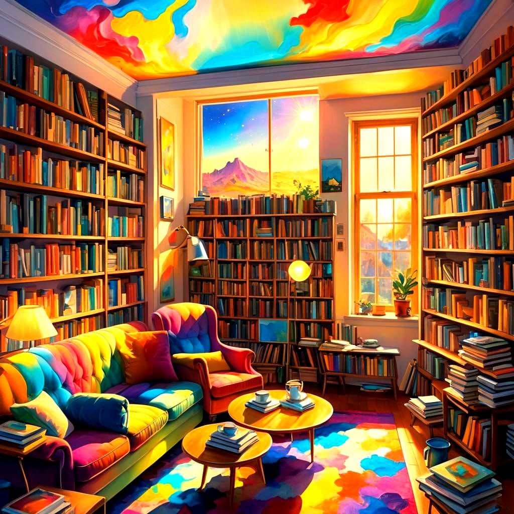 Cozy Room with Books and Rainbow Bed