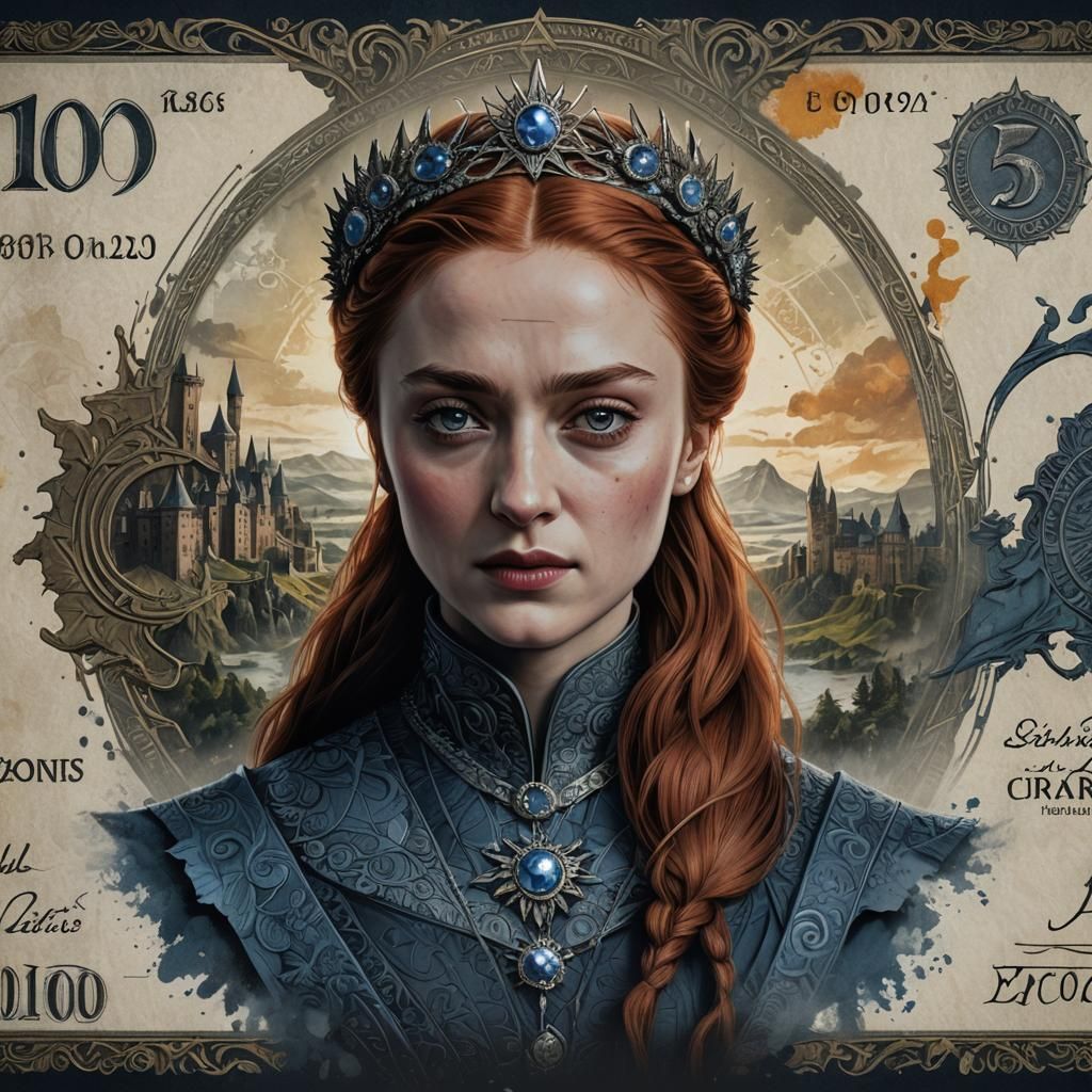 Sansa Stark Art Banknote in Detailed Matte Style