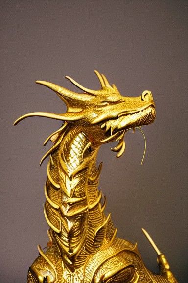 Golden Dragon Statue Portrait