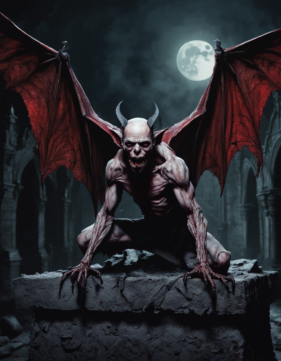 Macabre Vampire Bat Fairy Portrait in a Gothic Castle