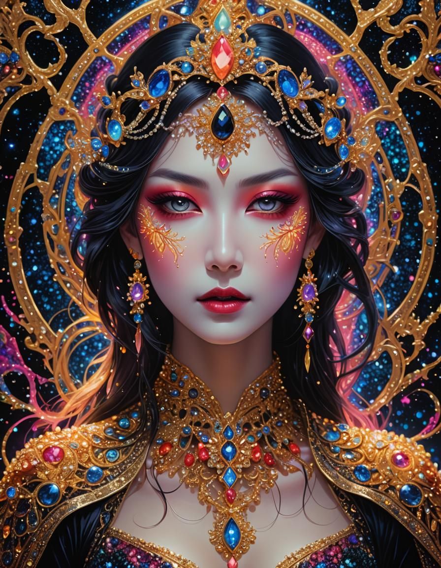 Mystical Lady on Rhinestone Card, Digital Art