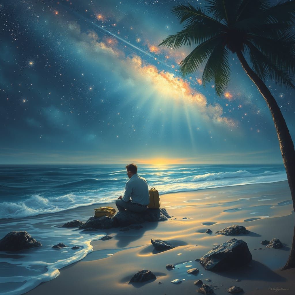 A Weary Soul Finds Solace on a Starry Beach