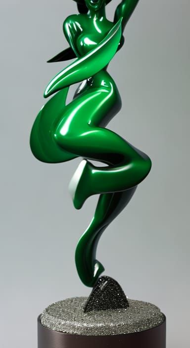 Green Glass Sculpture of Dancing Party Girl