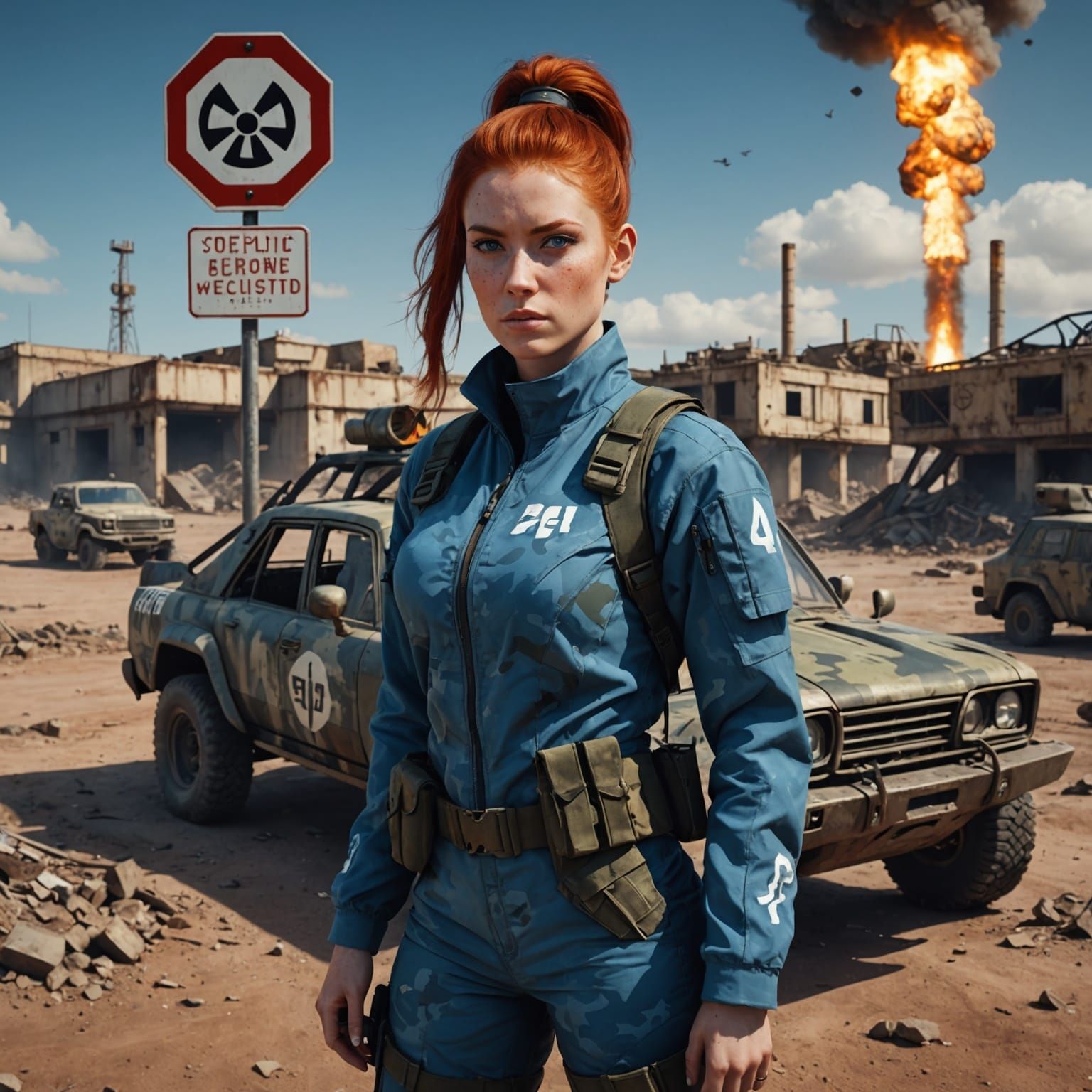 Redhead in Wasteland: Detailed Matte Painting