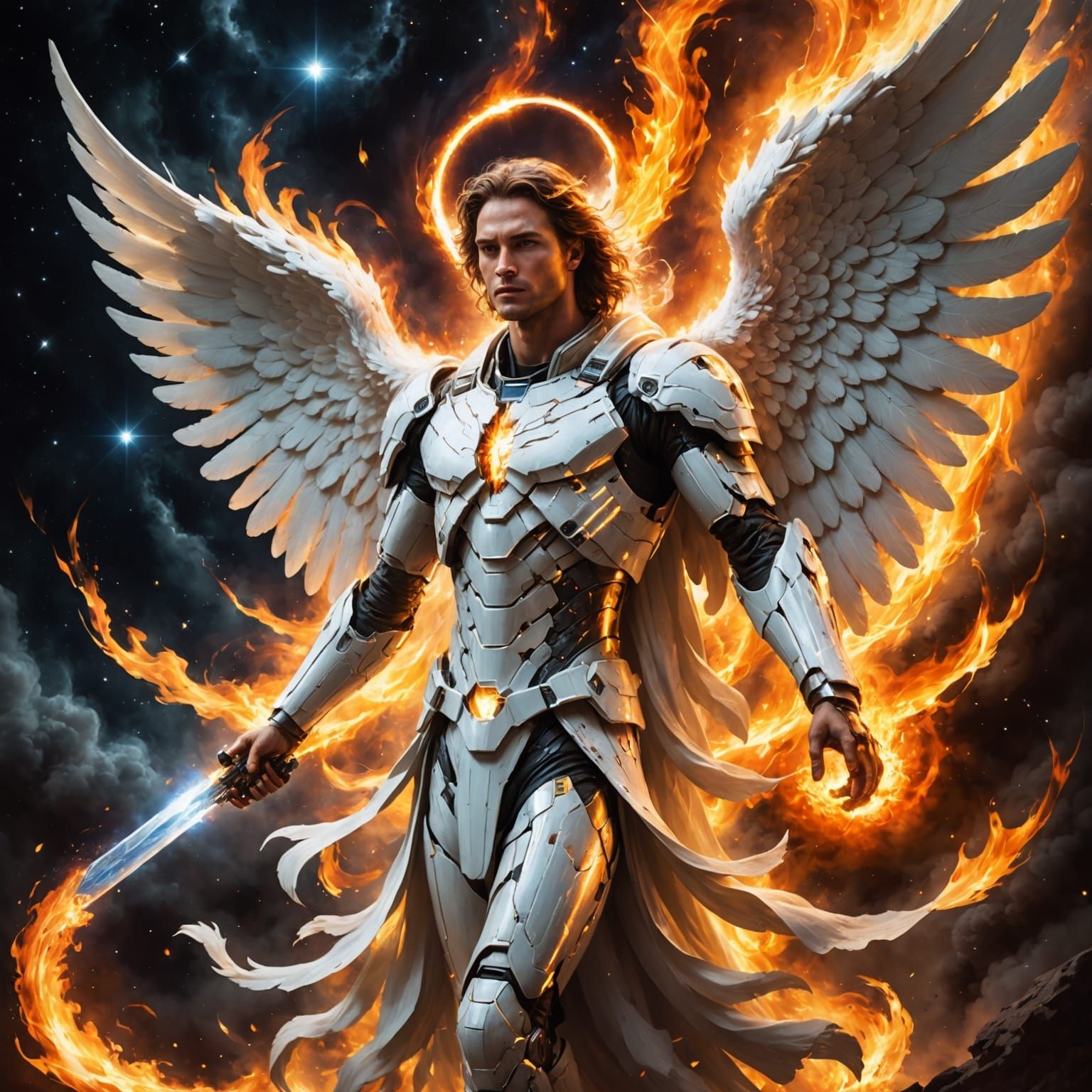 Majestic Angel Rises from Interstellar Flames in Golden Rati...