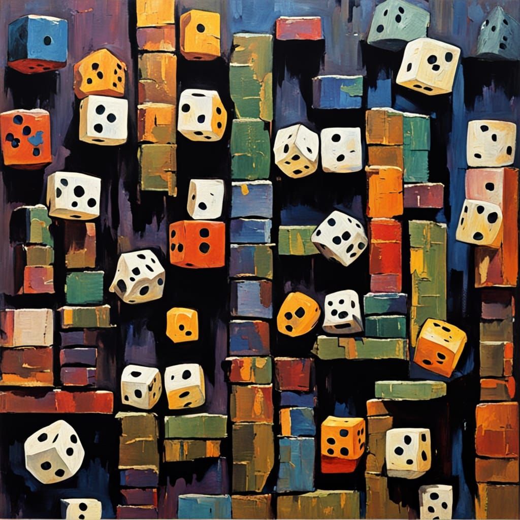 Ethereal Library within a Dice, in Vibrant Neo-Expressionist...