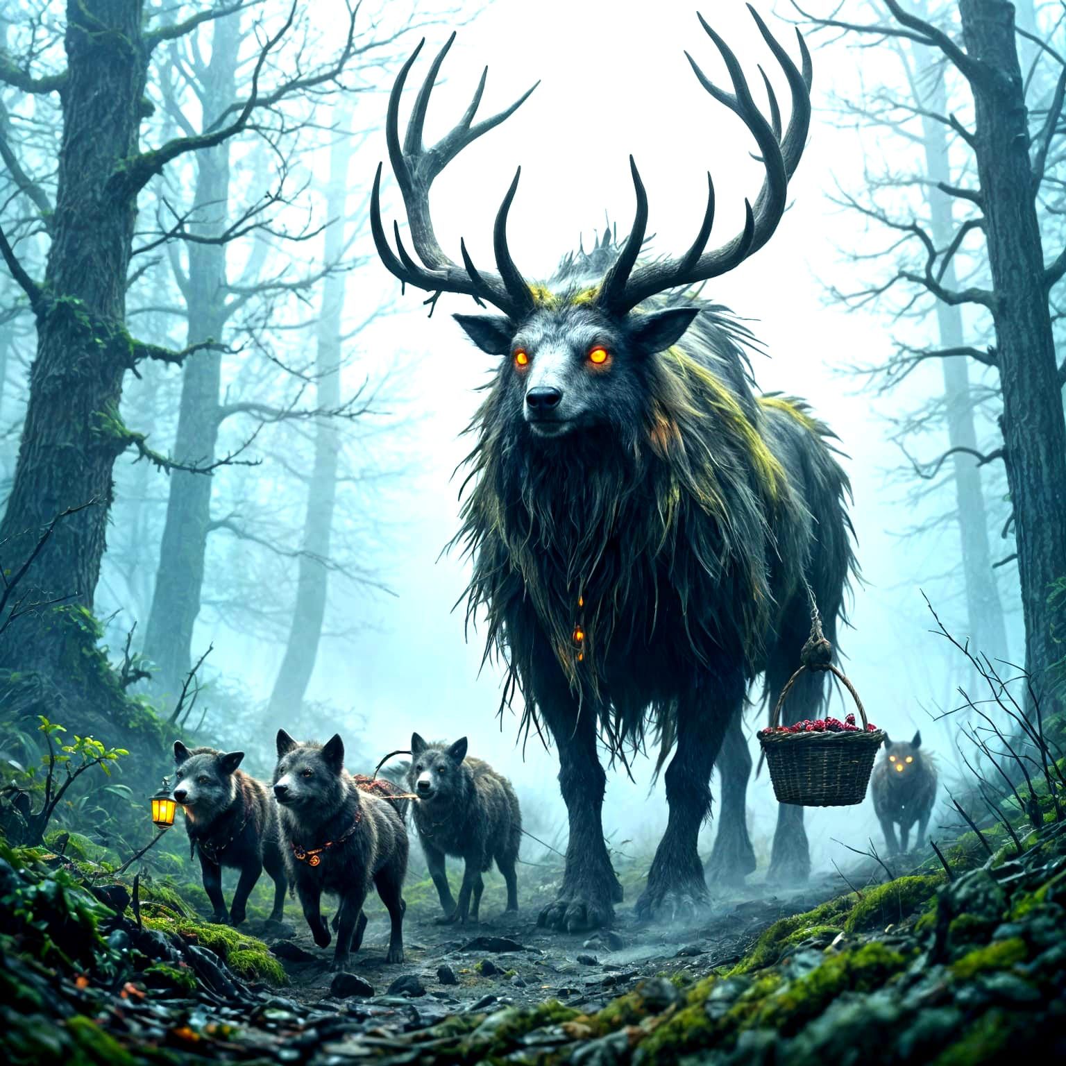 Moss Horned Deapa Guides Groffhounds in Misty Forest